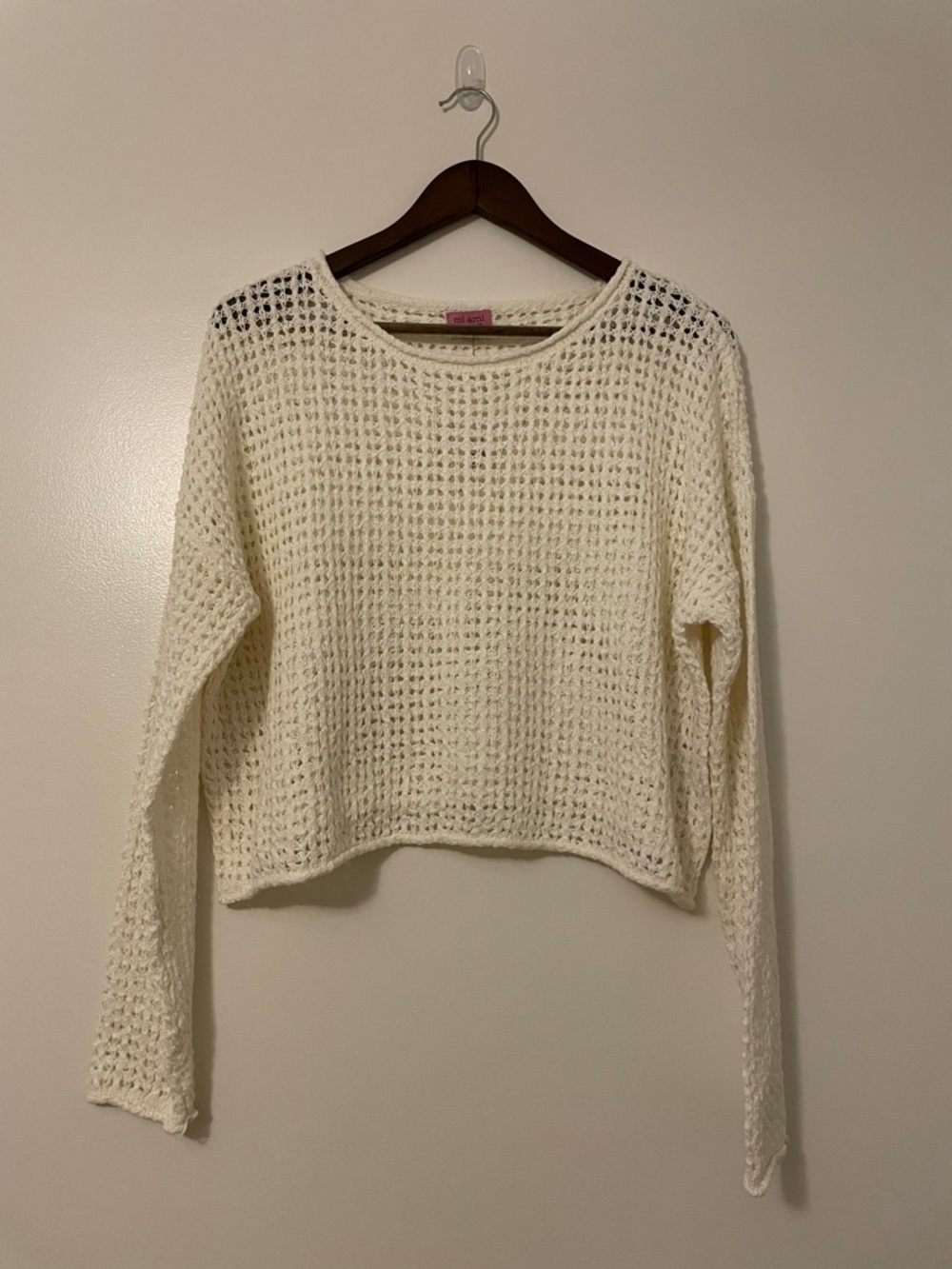 Francesca’s Miami Long Sleeve Crochet Western Fringe Cover Top Large